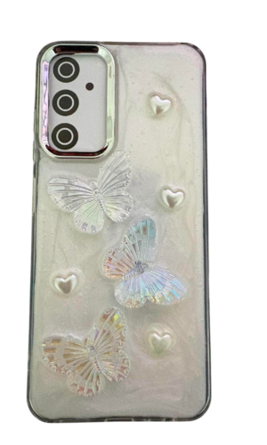Samsung A05S Kabartmalı (Hologramlı Kelebek) Beyaz