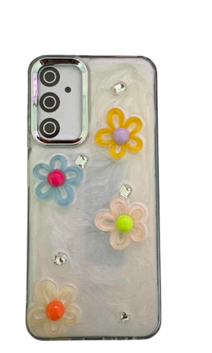 Samsung A05S Kabartmalı (Renkli Çiçekler) Beyaz