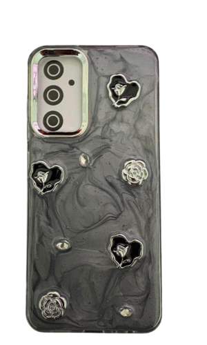Samsung A05S Kabartmalı (Kalp ve Gül) Siyah