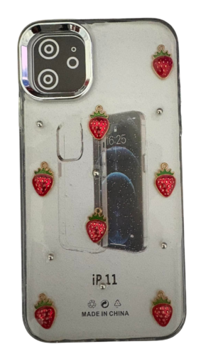 İPhone 11 Kabartmalı Çilek Şeffaf