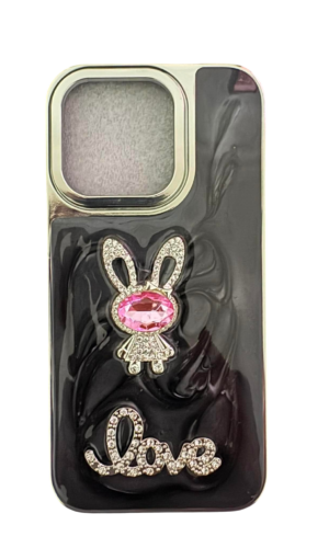 İPhone 15 Pro (Crystal Love) Pembe Taşlı Tavşan