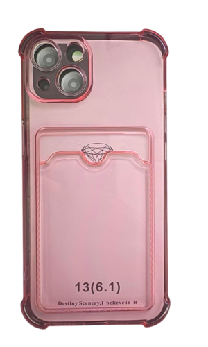 İPhone 13/14 Şeffaf Kartlıklı Pembe