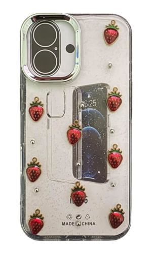 İPhone 16 Kabartmalı Çilek Şeffaf