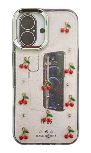 İPhone 16 Kabartmalı Kiraz Şeffaf