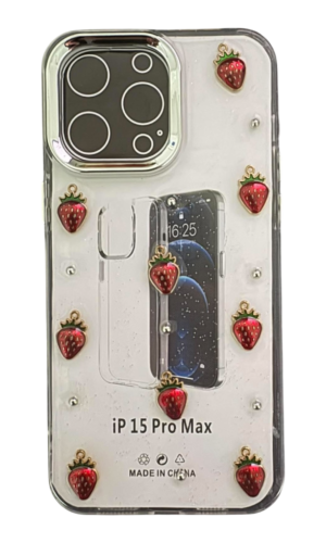 İPhone 15 Pro Max Kabartmalı Çilek Şeffaf