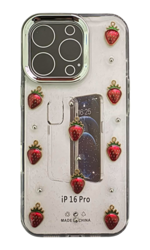 İPhone 16 Pro Kabartmalı Çilek Şeffaf