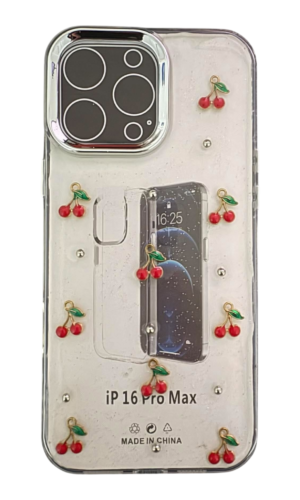 İPhone 16 Pro Max Kabartmalı Kiraz Şeffaf