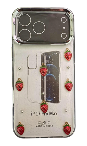 İPhone 17 Pro Max Kabartmalı Çilek Şeffaf